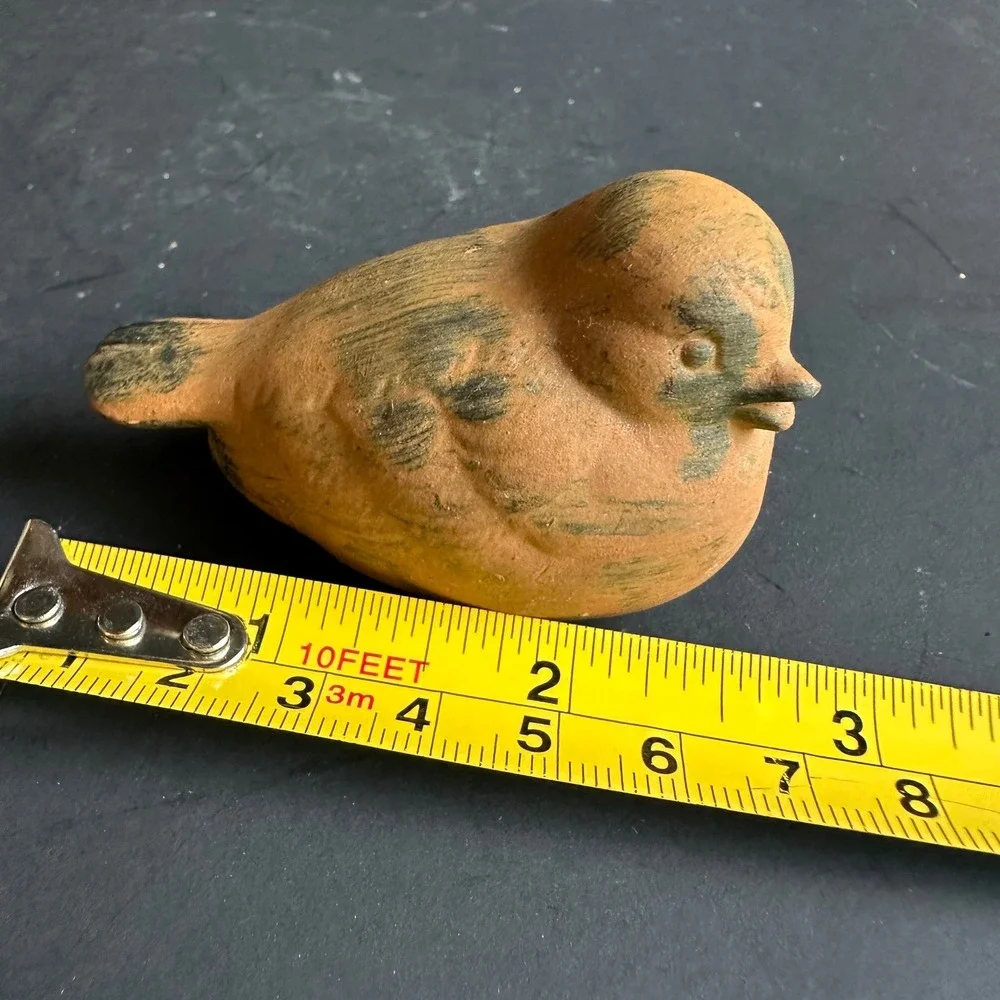 Terracotta Bird Figurine Rustic Clay Pottery Wabi Sabi Boho Shelf Decor Sparrow